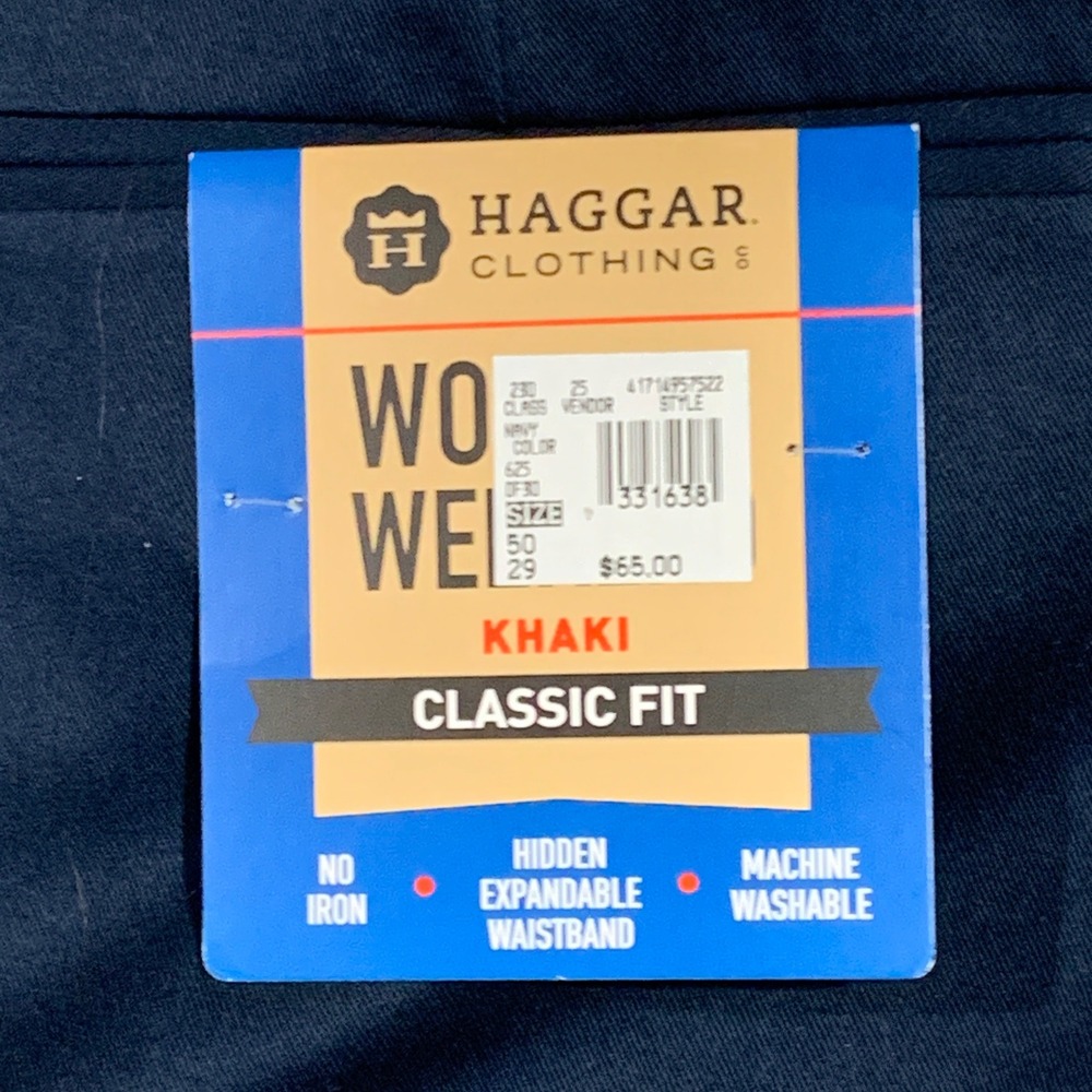 Haggar Mens Khaki Classic Fit Work to Weekend Pants‎ Size 50W X 29L Navy
